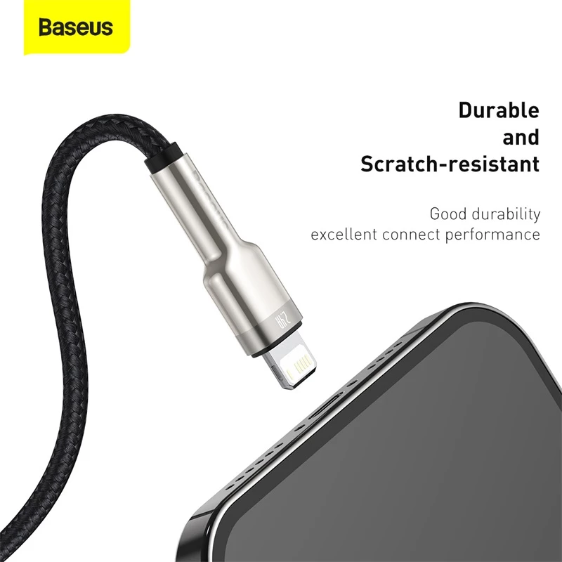BASEUS Fast Charge Cafule tiedonsiirtokaapeli - USB Type-A - Lightning - 480 Mbit/s (2,4 A PD) - 1 m - musta