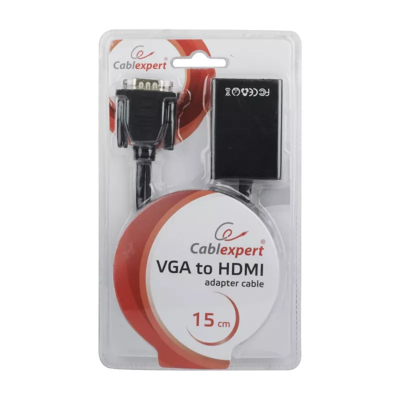 GEMBIRD VGA-HDMI-sovitinkaapeli, USB-virralla 15 cm - musta