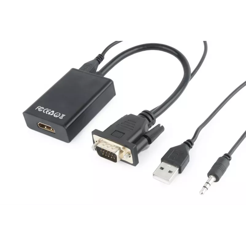 GEMBIRD VGA-HDMI-sovitinkaapeli, USB-virralla 15 cm - musta