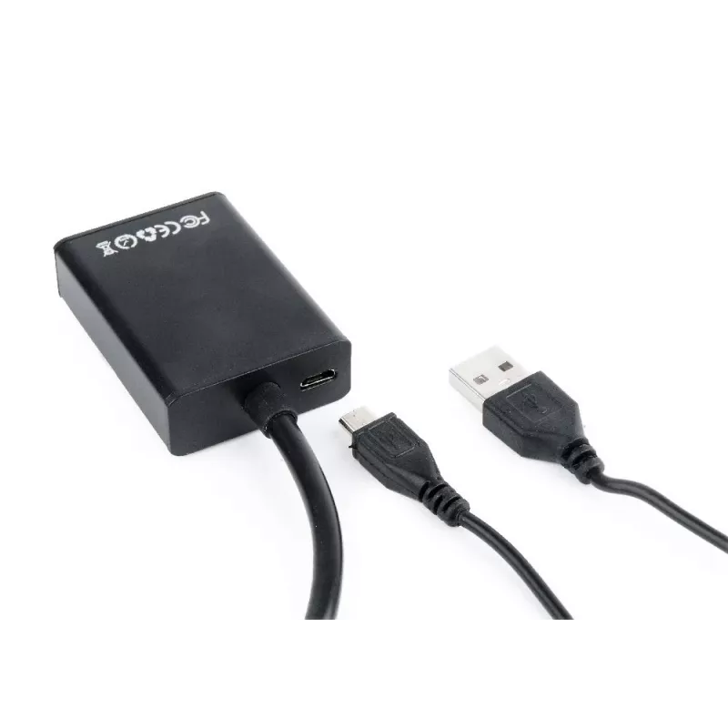 GEMBIRD VGA-HDMI-sovitinkaapeli, USB-virralla 15 cm - musta