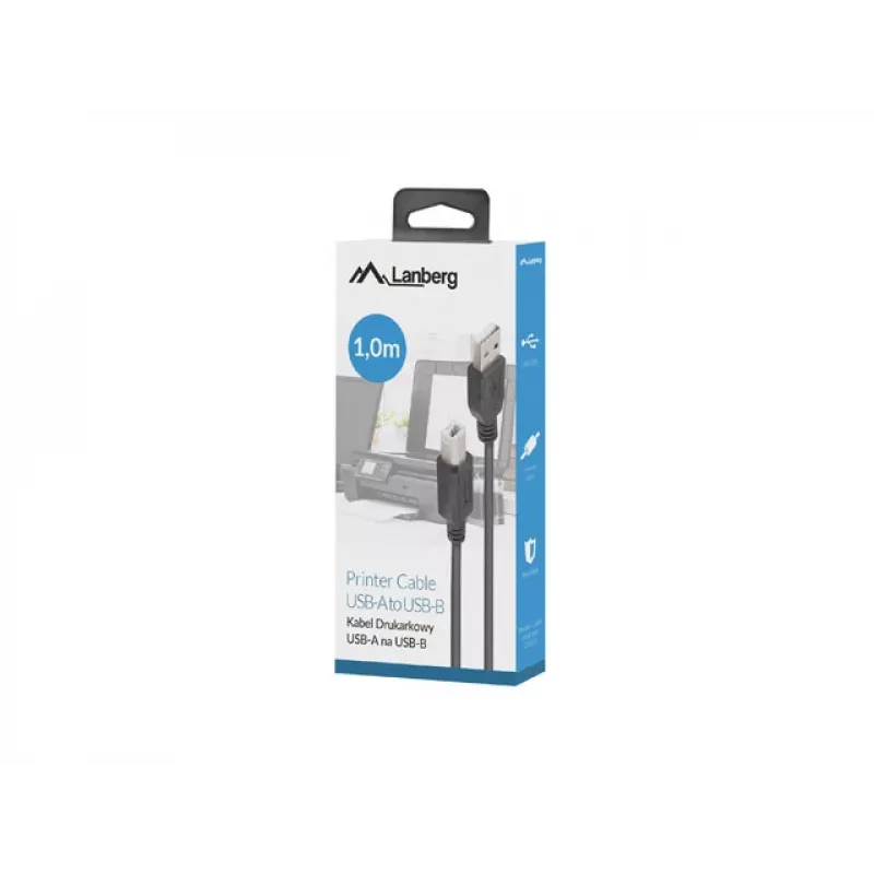 LANBERG USB-A(m)->USB-B(m) 2.0 -kaapeli 1 m musta ferriitti, box
