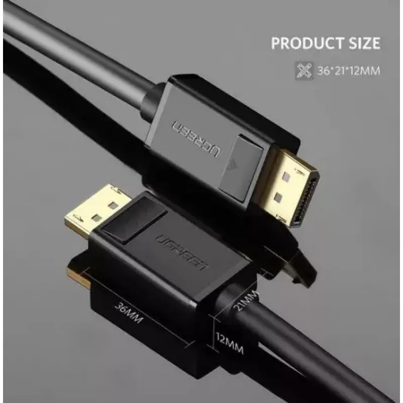 DisplayPort-kaapeli UGREEN DP102 1 m, DisplayPort 1.2, 21,6 Gbit/s, 3840×2160@60Hz, musta