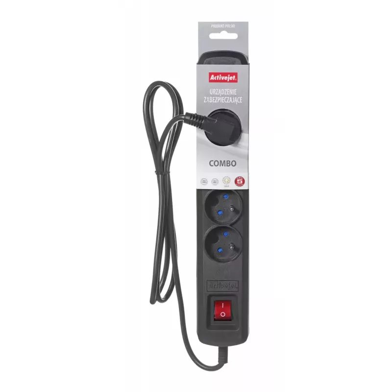Jatkojohto ActiveJet ACJ COMBO 5G 1.5M — 5x Type-E-pistorasiaa, 1,5 m kaapeli, 2300 W, 10 A, Type-E-pistoke