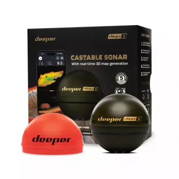 Kannettava kaikuluotain deeper Smart Sonar CHIRP+3 Wi‑Fi — heitettävä langaton kaikuluotain, max. syvyys 100 m, keilakulma 47°/20°/7°, Wi‑Fi, GPS/GLONASS