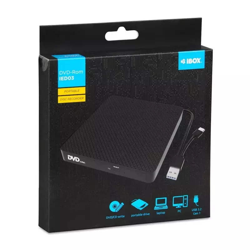 Optinen asema IBOX IED03 DVD±RW USB 3.1 Gen1 (USB-C) musta, tarjotin, 24x CD / 8x DVD