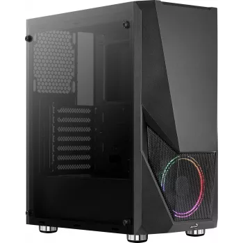 PC-kotelo AEROCOOL Zauron Midi Tower musta — Midi Tower, sivulasiseinä, tukee ATX/microATX/Mini-ITX, max. GPU 32,5 cm, CPU-jäähdyttimen korkeus 166 mm, 2x 3,5 tuuman paikkaa, 4x 2,5 tuuman paikkaa