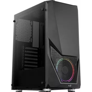 PC-kotelo AEROCOOL Zauron Midi Tower musta — Midi Tower, sivulasiseinä, tukee ATX/microATX/Mini-ITX, max. GPU 32,5 cm, CPU-jäähdyttimen korkeus 166 mm, 2x 3,5 tuuman paikkaa, 4x 2,5 tuuman paikkaa