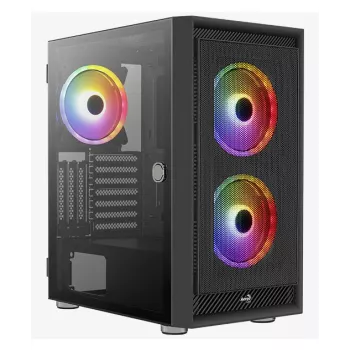 PC Midi Tower -kotelo AEROCOOL Graphite‑G‑BK‑v2 — musta, ATX/Micro‑ATX/Mini‑ITX, edessä 2×140 mm + takana 1×140 mm