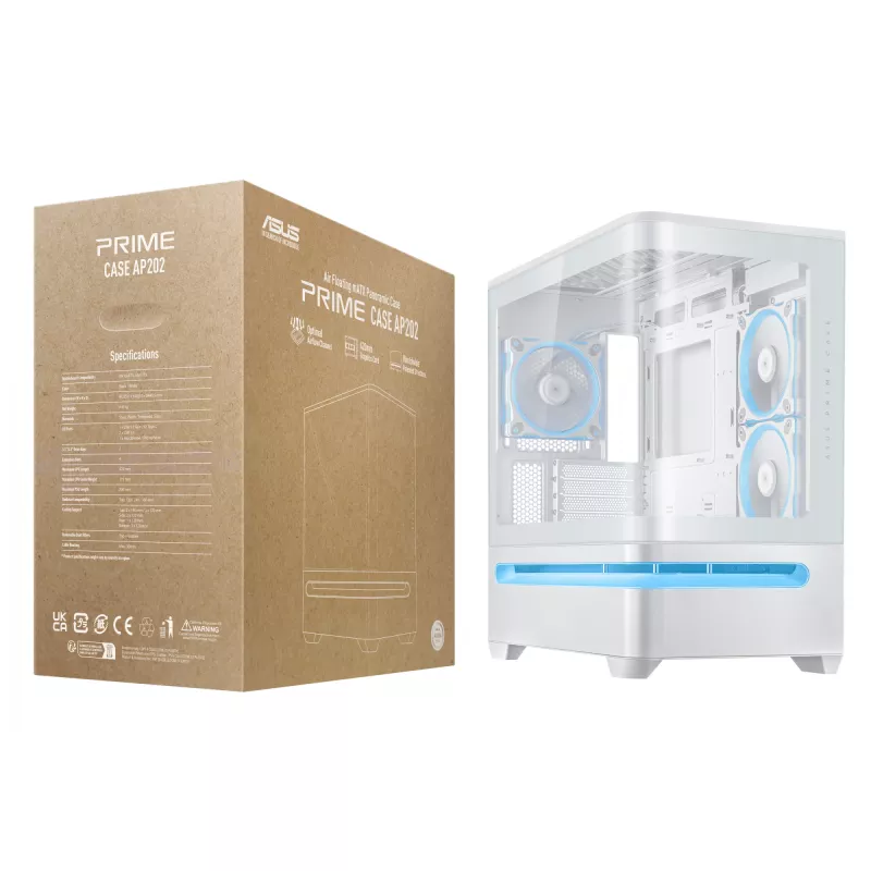 ASUS PRIME AP202 ARGB Midi Tower valkoinen