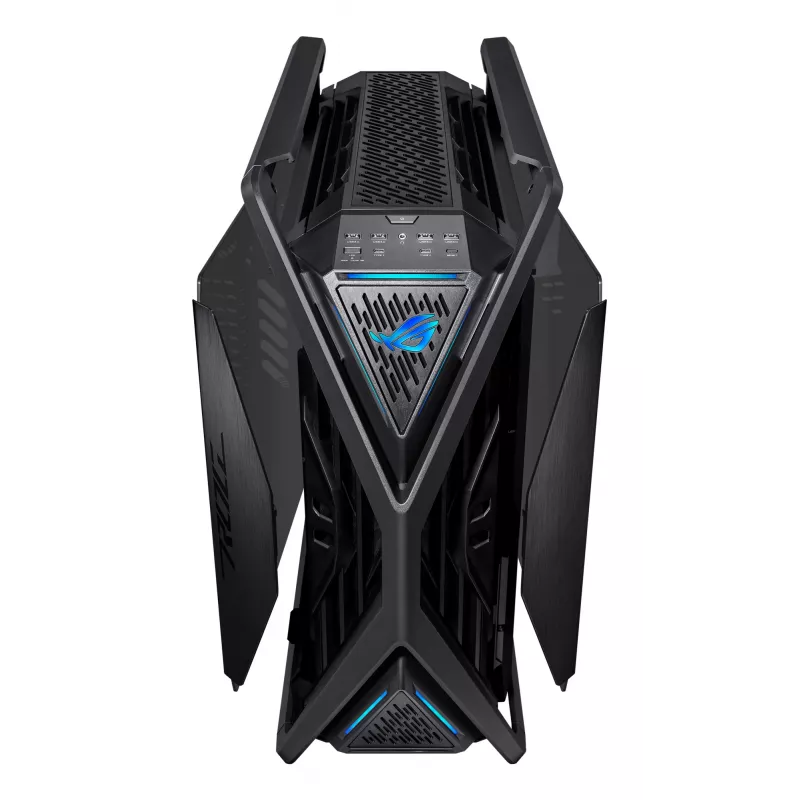 PC-kotelo ASUS ROG Hyperion GR701 BTF Edition Tower — musta, karkaistu lasi, tuki E-ATX/ATX/microATX, 46 cm GPU, 420 mm yläjäähdytin
