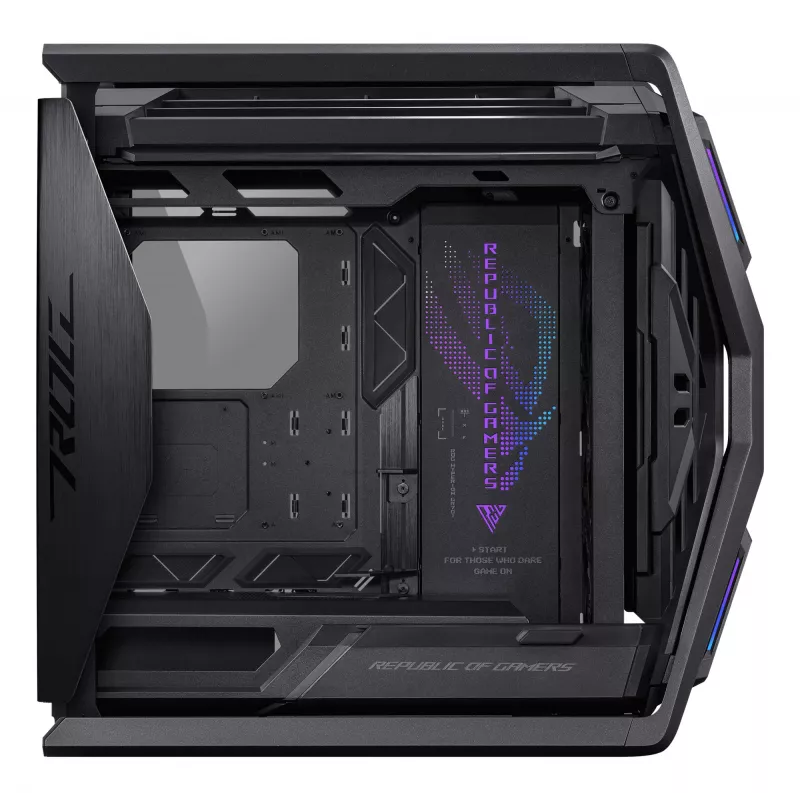 PC-kotelo ASUS ROG Hyperion GR701 BTF Edition Tower — musta, karkaistu lasi, tuki E-ATX/ATX/microATX, 46 cm GPU, 420 mm yläjäähdytin