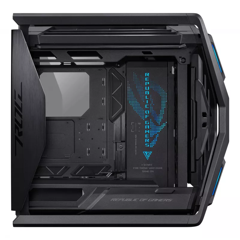 PC-kotelo ASUS ROG Hyperion GR701 BTF Edition Tower — musta, karkaistu lasi, tuki E-ATX/ATX/microATX, 46 cm GPU, 420 mm yläjäähdytin