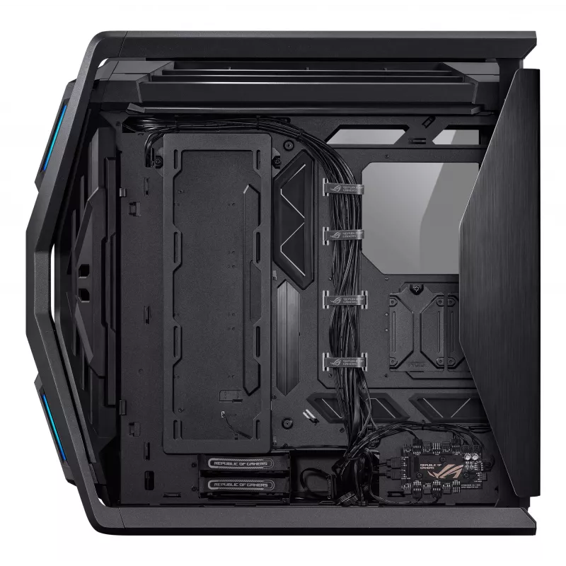 PC-kotelo ASUS ROG Hyperion GR701 BTF Edition Tower — musta, karkaistu lasi, tuki E-ATX/ATX/microATX, 46 cm GPU, 420 mm yläjäähdytin