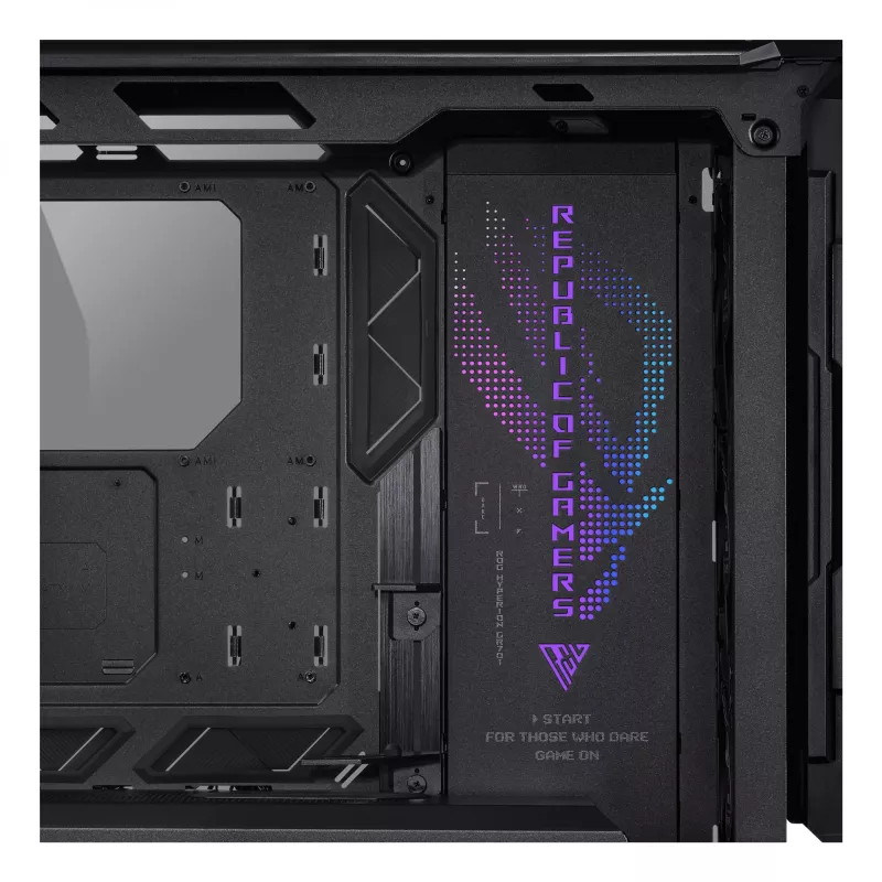 PC-kotelo ASUS ROG Hyperion GR701 BTF Edition Tower — musta, karkaistu lasi, tuki E-ATX/ATX/microATX, 46 cm GPU, 420 mm yläjäähdytin