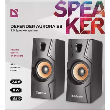 DEFENDER Aurora S8 langallinen pöytäkaiutin — 2.0, 8 W RMS, USB-virransyöttö, 3,5 mm, musta