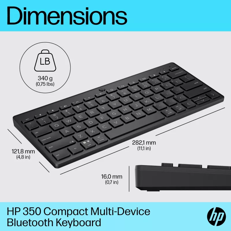 HP 350 kompakti monilaitteinen Bluetooth-näppäimistö, langaton, Bluetooth, mekaaninen, QWERTY, musta