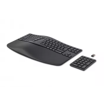 HP 960 ergonominen langaton näppäimistö, täysikokoinen (100%), langaton, RF Wireless + Bluetooth, kalvomalli, QWERTZ, musta