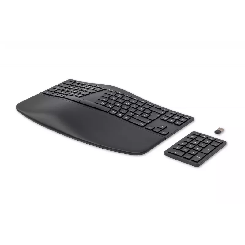 HP 960 ergonominen langaton näppäimistö, täysikokoinen (100%), langaton, RF Wireless + Bluetooth, kalvomalli, QWERTZ, musta