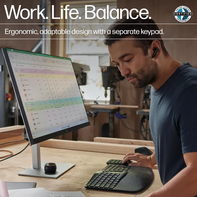 HP 965 ergonominen langaton näppäimistö, täysikokoinen (100%), langaton, RF Wireless + Bluetooth, kalvomalli, QWERTY, musta