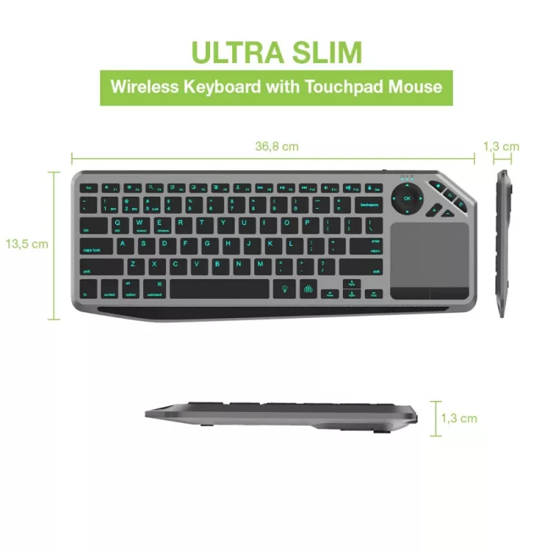 Techly ICTB9801TB -näppäimistö universaali RF langaton + Bluetooth QWERTY US English musta