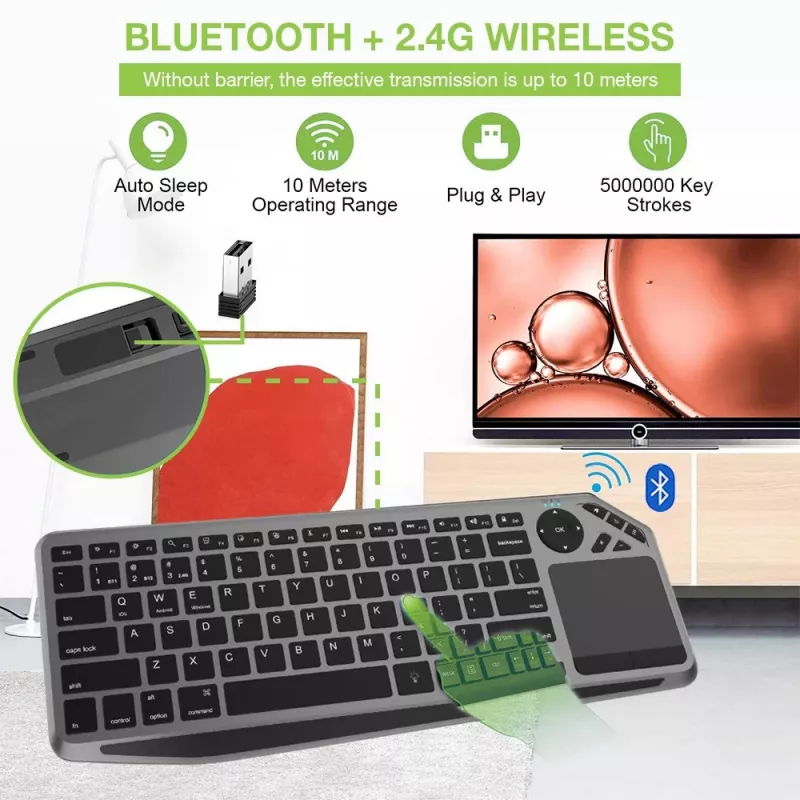 Techly ICTB9801TB -näppäimistö universaali RF langaton + Bluetooth QWERTY US English musta