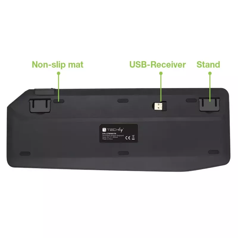 Techly ICTB9801TB -näppäimistö universaali RF langaton + Bluetooth QWERTY US English musta