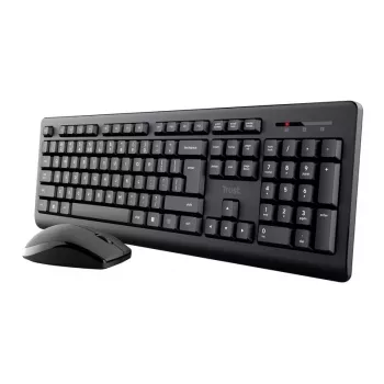 Langaton näppäimistö- ja hiirisarja TRUST Primo — Full-Size QWERTY US-englanti -näppäimistö, RF USB-A-vastaanotin, 1200 DPI optinen hiiri, musta