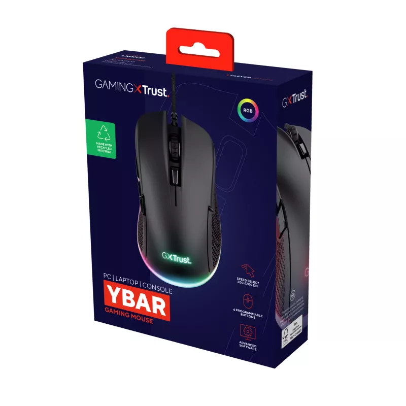 Trust GXT 922 YBAR pelihiiri oikeakätisille, USB Type-A, optinen, 7200 DPI