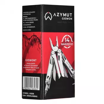Monitoimityökalu AZYMUT H2038 Full-Size-monitoimityökalu — 14 työkalua, 16,2 cm avattuna, 10,1 cm taitettuna, 264 g, teräs 420/7CR13, nahkakotelo