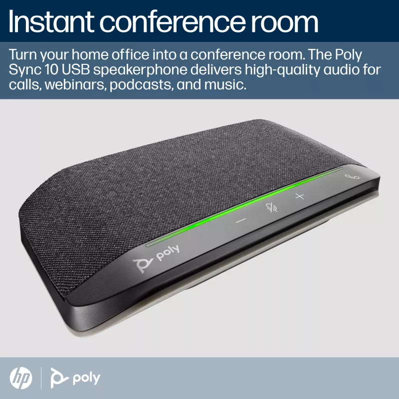 HP Poly Sync 10 kaiutin + USB-A–USB-C-kaapeli, PC, musta, 0,715 m, Windows 10, Windows 11, MacOS, 100–7800 Hz