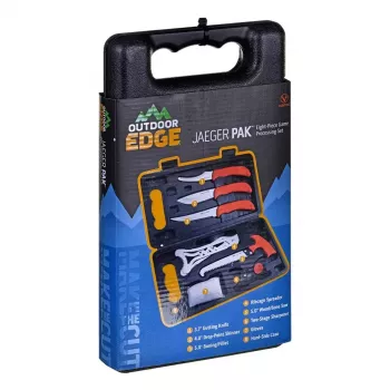 Kiinteäteräinen metsästysveitsisarja Outdoor Edge Jaeger Pak 02OE069 veitsellä ja työkaluilla riistan käsittelyyn