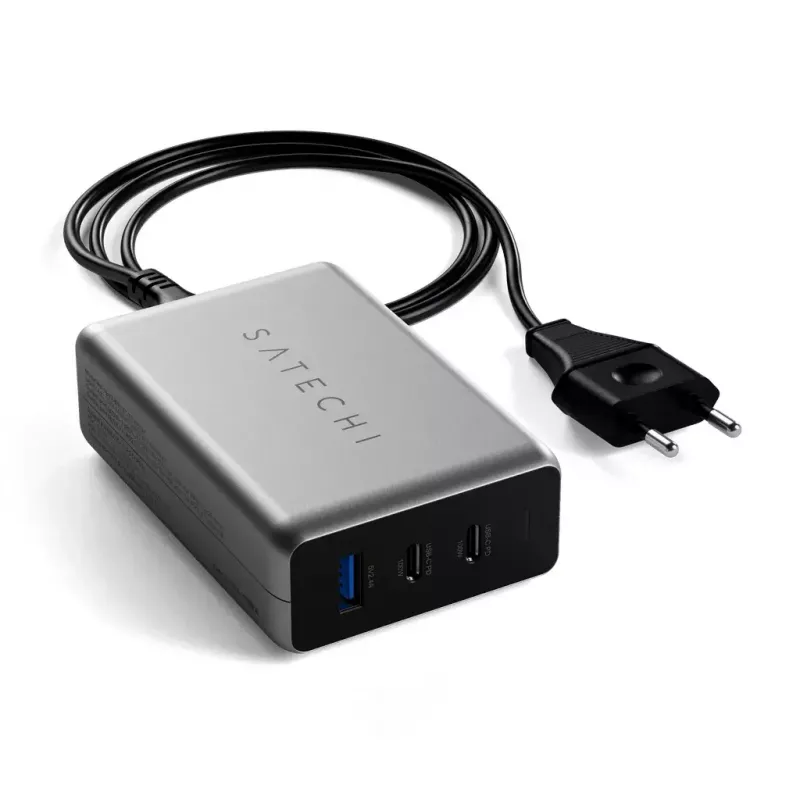 Mobiililaturi Satechi ST-TC100GM-EU, 100 W, 2× USB-C, AC-tulo 100–240 V, harmaa