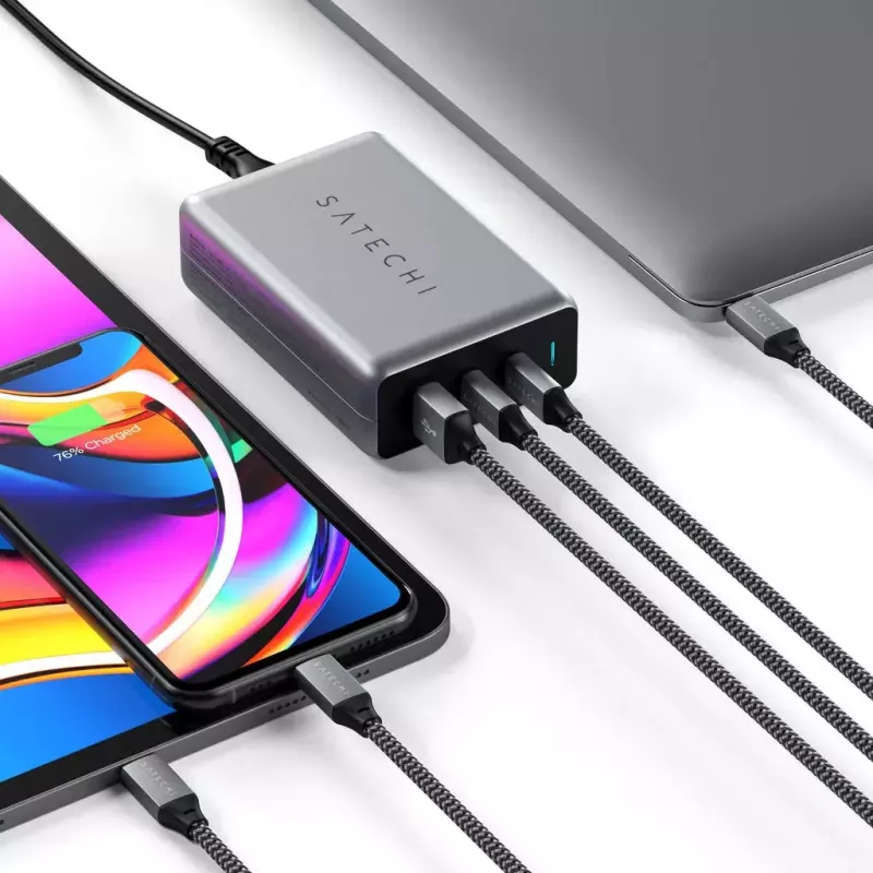 Mobiililaturi Satechi ST-TC100GM-EU, 100 W, 2× USB-C, AC-tulo 100–240 V, harmaa