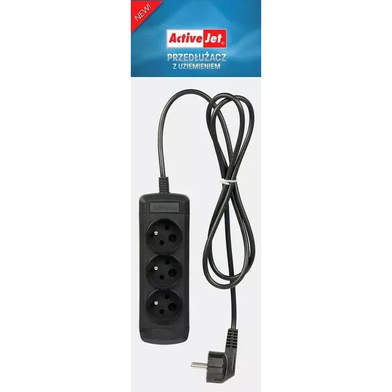 Activejet 3GNU-1.5M-C jatkopistorasia johdolla, 1,5 m, musta