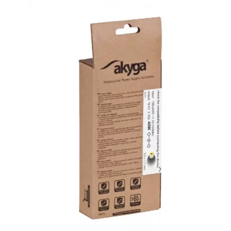 Akyga AK-ND-47 kannettavan tietokoneen virtalähde Acerille, 40 W, 19 V / 2,15 A, 5,5 x 1,7 mm