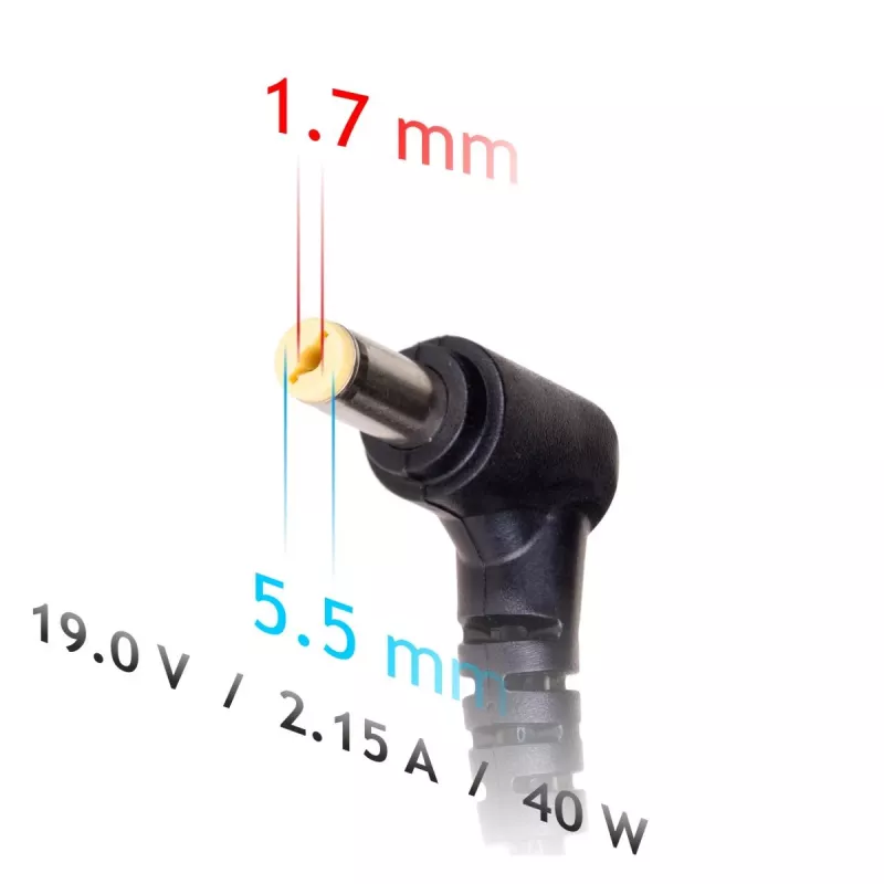 Akyga AK-ND-47 kannettavan tietokoneen virtalähde Acerille, 40 W, 19 V / 2,15 A, 5,5 x 1,7 mm