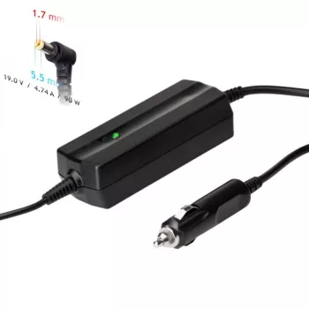 Akyga AK-ND-43 autokäyttöön tarkoitettu kannettavan tietokoneen virtalähde Acerille, 90 W, 19 V / 4,74 A, 5,5 x 1,7 mm, 12 V tulo