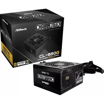 Virtalähde ASROCK CL-650G Challenger 650 W 20+4 pin ATX 80 PLUS Gold, 120 mm tuuletin, musta