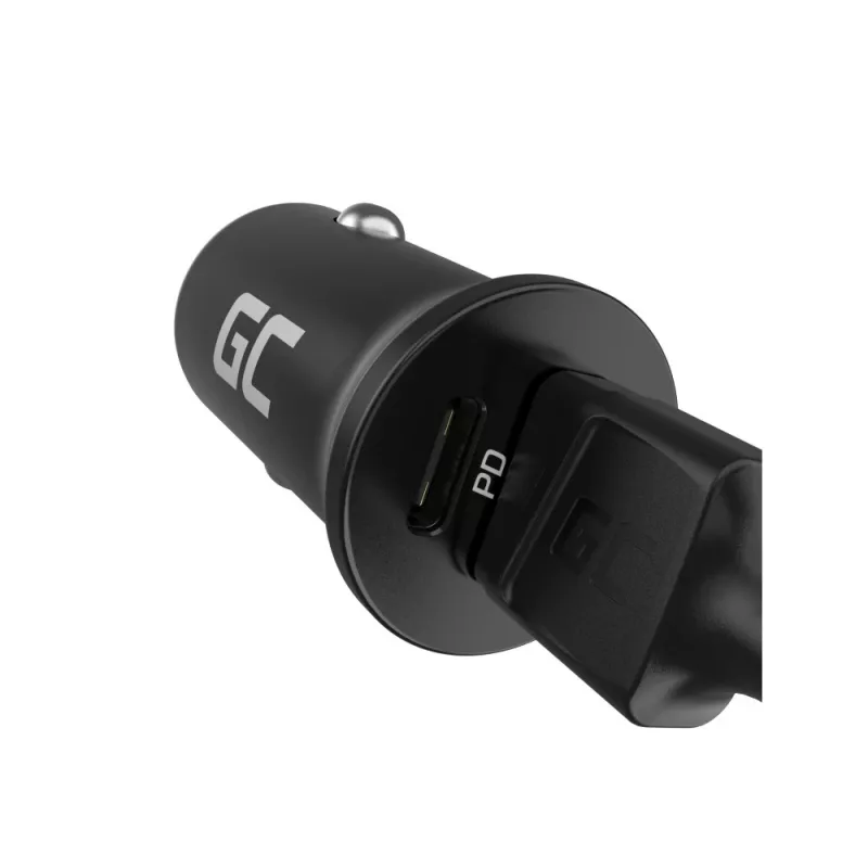 Autolaturi Green Cell CADM-GC-38AC 38W, 1x USB-C (PD 3.0) + 1x USB-A, alumiinikotelo, musta