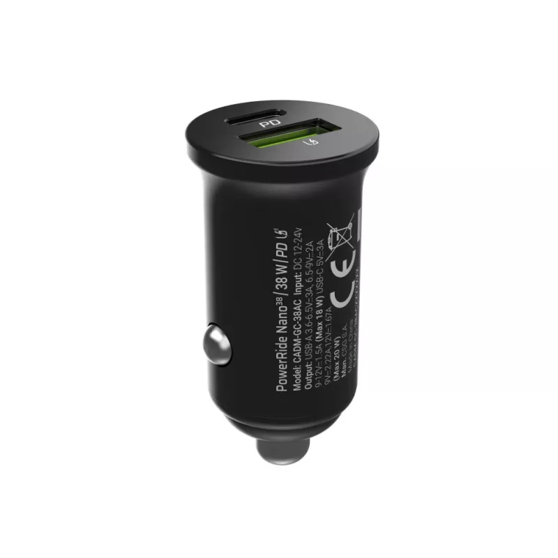 Autolaturi Green Cell CADM-GC-38AC 38W, 1x USB-C (PD 3.0) + 1x USB-A, alumiinikotelo, musta
