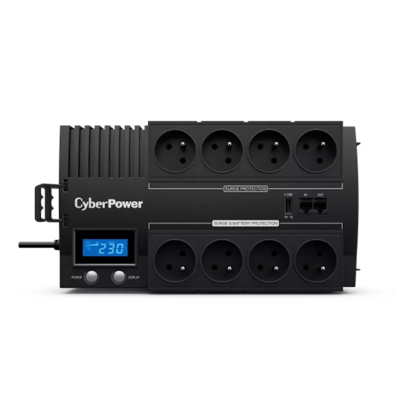 Keskeytymätön virransyöttö CYBERPOWER BR1000ELCD — Line-Interactive UPS 1 kVA (600 W), 8x tyyppi E-lähtöä, LCD, AVR, 4 ms vasteaika
