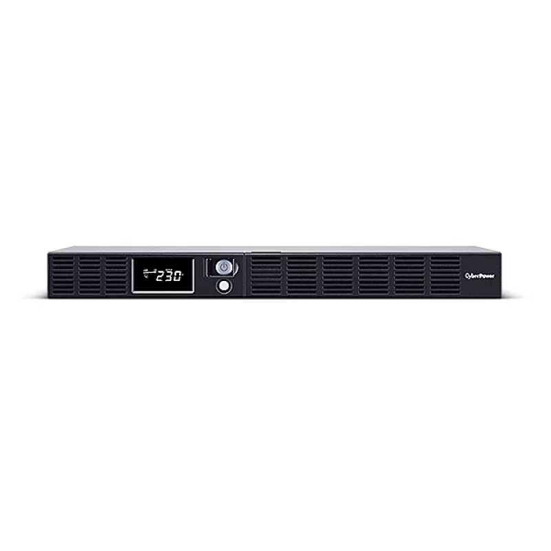 Rackmount Line-Interactive UPS CYBERPOWER OR600ERM1U — 0,6 kVA / 360 W, 6x C13-lähtöä, AVR, LCD, hopea, 1U