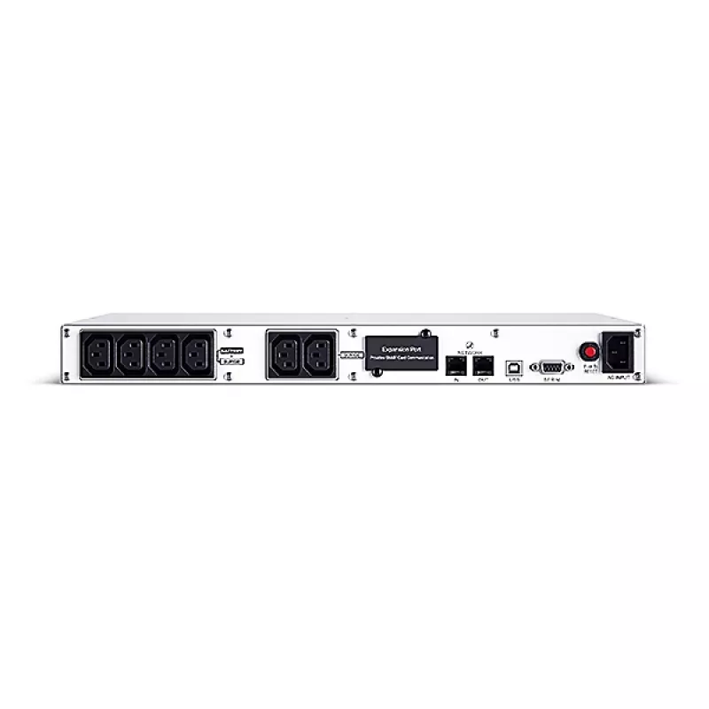 Keskeytymätön virransyöttö CYBERPOWER OR1000ERM1U — 1 kVA (600 W), Line-Interactive, Rackmount 1U, 6× C13-lähtöä, LCD, hopea