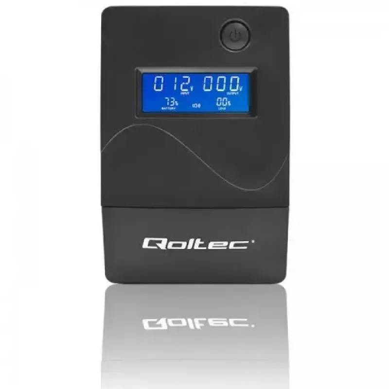 Qoltec Monolith 53979 UPS-laite, line-interactive, 850 VA / 480 W, 2 Schuko-pistorasiaa, LCD, USB, RJ45