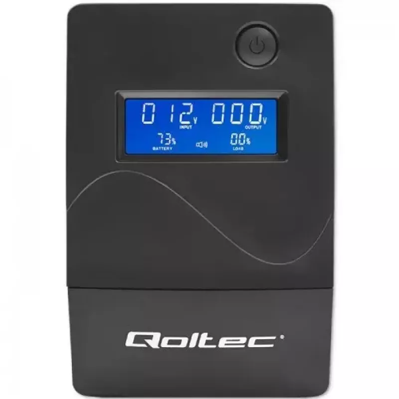 Qoltec Monolith 53979 UPS-laite, line-interactive, 850 VA / 480 W, 2 Schuko-pistorasiaa, LCD, USB, RJ45