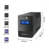 Qoltec Monolith 53979 UPS-laite, line-interactive, 850 VA / 480 W, 2 Schuko-pistorasiaa, LCD, USB, RJ45