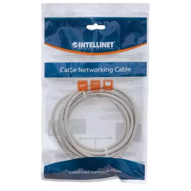 Intellinet 319768 Cat5e U/UTP kytkentäkaapeli, 3 m, RJ45-RJ45, CCA, PVC, kullatut kontaktit, snagless, harmaa