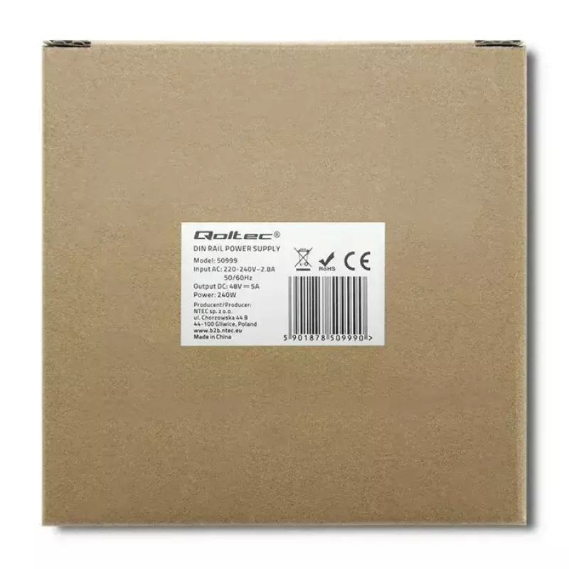 DIN-kiskovirtalähde QOLTEC 50999, 240W, 48V DC, 5A lähtö
