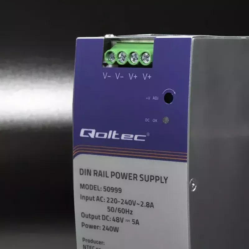 DIN-kiskovirtalähde QOLTEC 50999, 240W, 48V DC, 5A lähtö