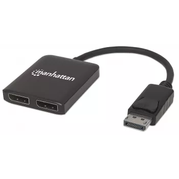 Manhattan DisplayPort 1.2 kahteen DisplayPort 1.2 -porttiin jakokeskitin MST:llä, 4K@30Hz, USB-A-virtalähde, videoseinätoiminto, musta, MST = Multi-Stream-Transport, 3 vuoden takuu